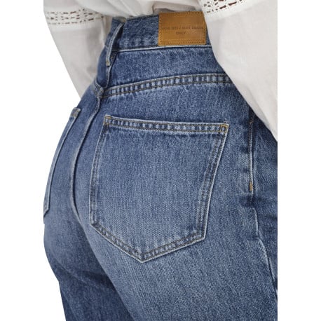 Jean en coton bleu légèrement délavé à coupe regular fit avec des revers - Image 11