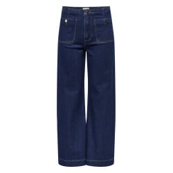 Jean en coton bleu indigo uni à coupe bootcut avec des poches plaquées devant