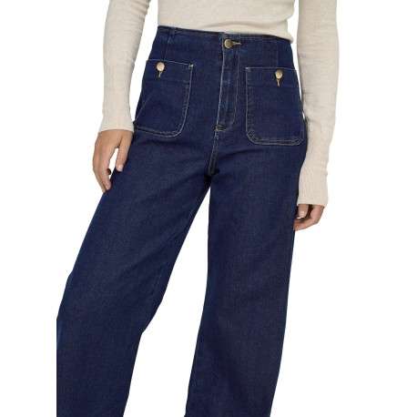 Jean en coton bleu indigo uni à coupe bootcut avec des poches plaquées devant - Image 6
