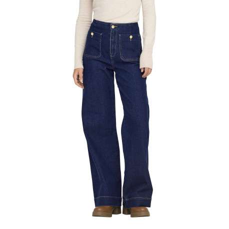 Jean en coton bleu indigo uni à coupe bootcut avec des poches plaquées devant - Image 7