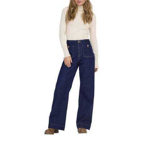 Jean en coton bleu indigo uni à coupe bootcut avec des poches plaquées devant - Image 8