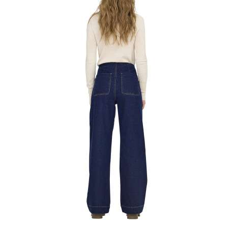 Jean en coton bleu indigo uni à coupe bootcut avec des poches plaquées devant - Image 9
