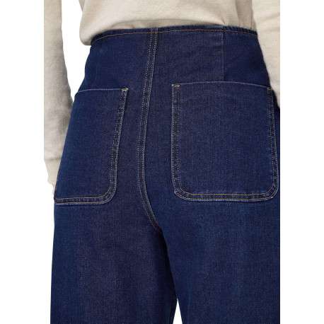 Jean en coton bleu indigo uni à coupe bootcut avec des poches plaquées devant - Image 10