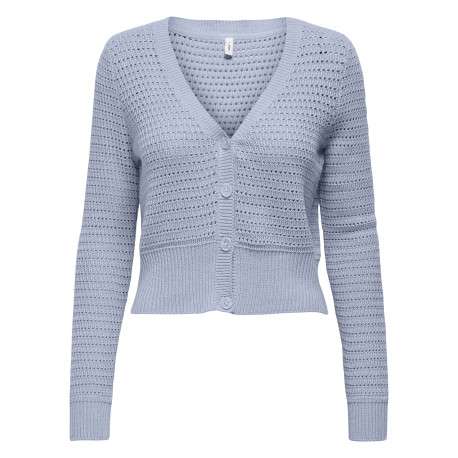 Cardigan bleu ciel uni en crochet ajouré avec une coupe droite et un col v