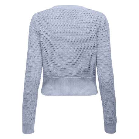 Cardigan bleu ciel uni en crochet ajouré avec une coupe droite et un col v - Image 2