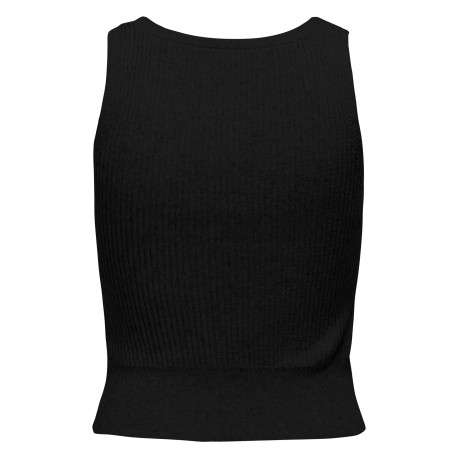 Top sans manches boutonné noir côtelé avec une coupe près du corps et un col v - Image 2