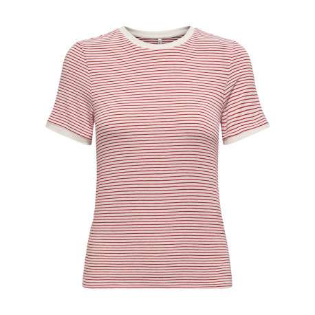 T-shirt rouge à rayures fines avec une coupe ajustée et un col rond
