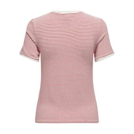 T-shirt rouge à rayures fines avec une coupe ajustée et un col rond - Image 2