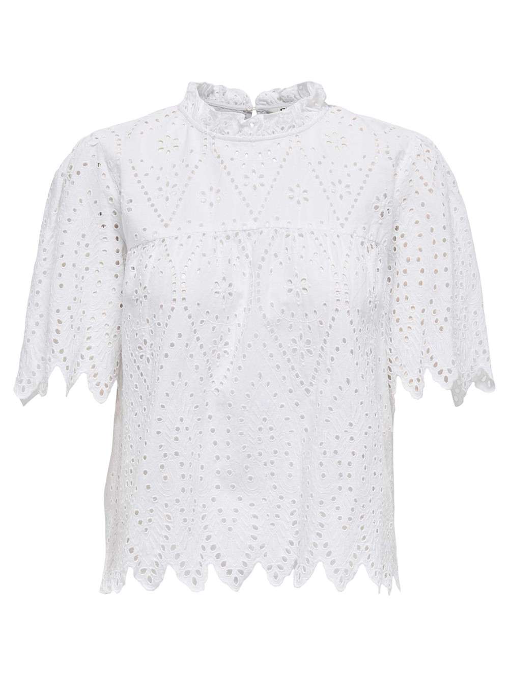 T-shirt Only Femme Col V Brodé - Blanc Cassé, Coton Organique, Manches 3/4, Neuf Avec étiquettes