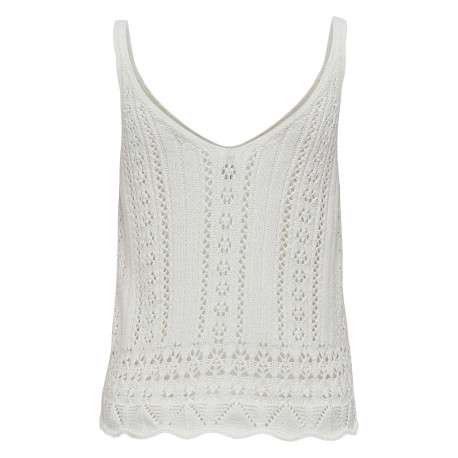 Débardeur en coton mélangé beige uni en maille ajourée avec un col v - Image 2