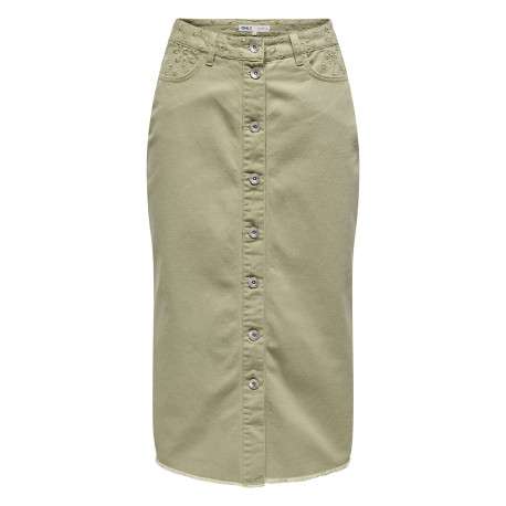 Jupe longue en coton beige en jean fermée par des boutons à coupe ajustée