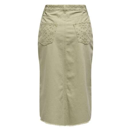 Jupe longue en coton beige en jean fermée par des boutons à coupe ajustée - Image 2