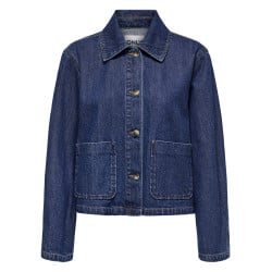 Veste en jean en coton bleue indigo avec un col à revers et des poches plaquées