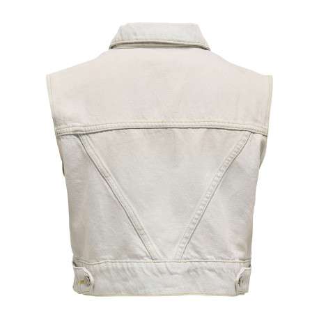 Veste en jean sans manches en coton bleue stone avec un col à revers - Image 2