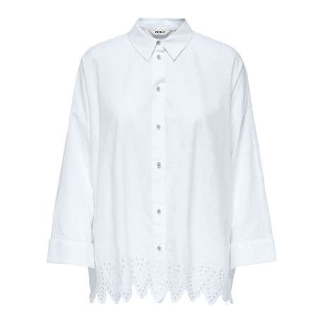 Chemisier en coton blanc uni à coupe longue avec de la broderie sur le bas