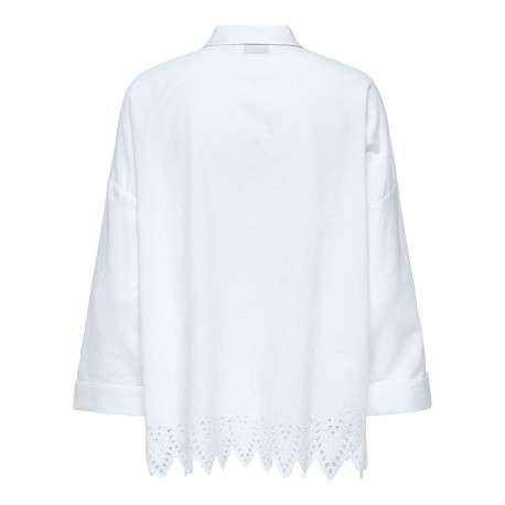 Chemisier en coton blanc uni à coupe longue avec de la broderie sur le bas - Image 2