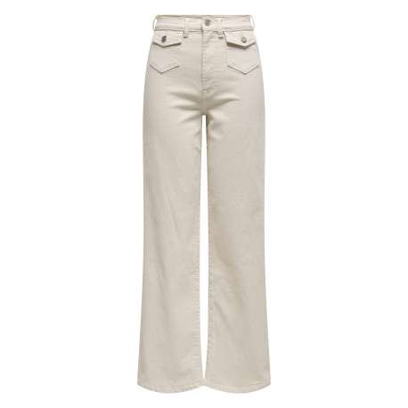 Jean en coton écru uni avec une coupe bootcut et des poches à rabat à l'avant