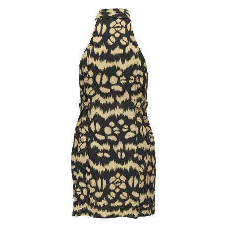 Robe chemise courte noire imprimée avec un col à revers et sans manches - Image 2