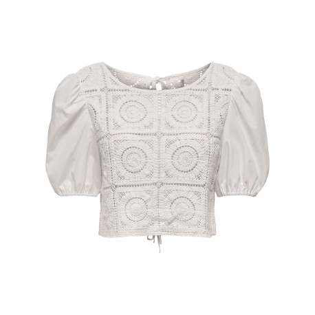 Blouse en coton écrue unie en crochet à coupe crop top avec des lacets au dos