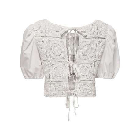 Blouse en coton écrue unie en crochet à coupe crop top avec des lacets au dos - Image 2