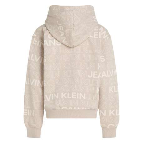 Sweat à capuche en coton beige avec un imprimé all-over et une coupe droite - Image 2