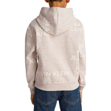 Sweat à capuche en coton beige avec un imprimé all-over et une coupe droite - Image 5