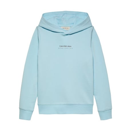 Sweat à capuche en coton bleu ciel avec un imprimé au dos et le nom de la marque
