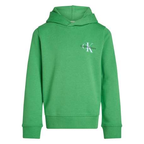 Sweat à capuche en coton vert uni avec une coupe droite et le logo imprimé
