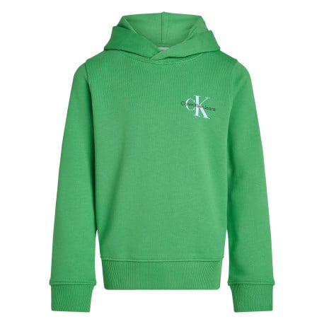 Sweat à capuche en coton vert uni avec une coupe droite et le logo imprimé