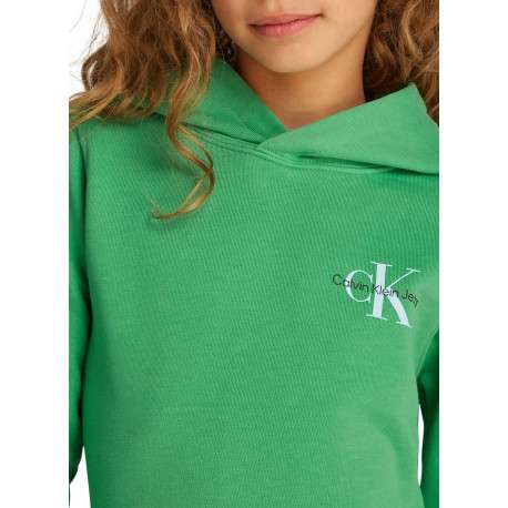 Sweat à capuche en coton vert uni avec une coupe droite et le logo imprimé - Image 3
