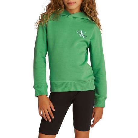 Sweat à capuche en coton vert uni avec une coupe droite et le logo imprimé - Image 5