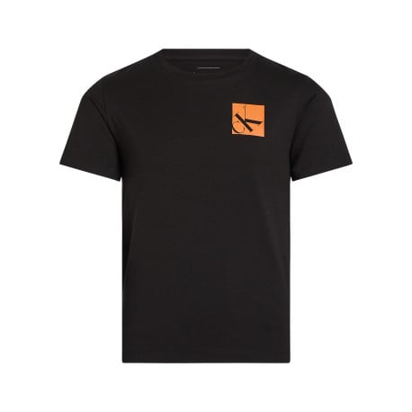 T-shirt en coton noir uni avec une coupe droite un col rond et le logo imprimé