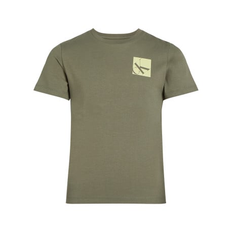 T-shirt en coton kaki chiné avec une coupe droite un col rond et le logo imprimé