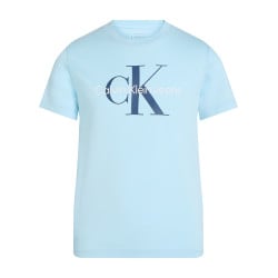 T-shirt en coton bleu ciel avec le logo imprimé en gros et un col rond