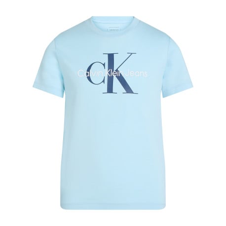 T-shirt en coton bleu ciel avec le logo imprimé en gros et un col rond