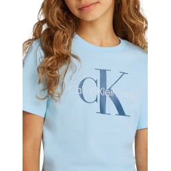 T-shirt en coton bleu ciel avec le logo imprimé en gros et un col rond
