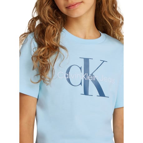 T-shirt en coton bleu ciel avec le logo imprimé en gros et un col rond - Image 3