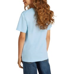 T-shirt en coton bleu ciel avec le logo imprimé en gros et un col rond