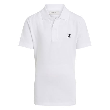 Polo en coton mélangé blanc uni à coupe droite et à col à revers boutonné