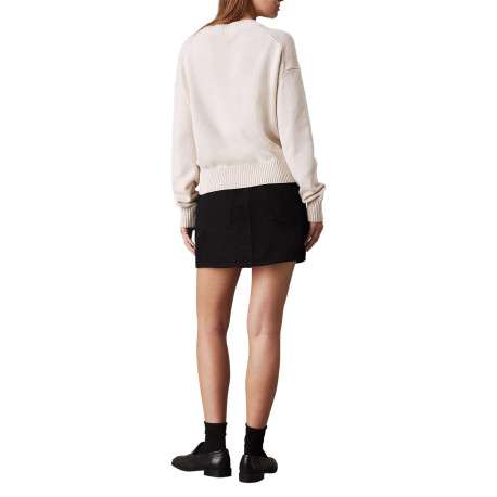 Pull en coton écru uni en maille avec une coupe droite et un col rond - Image 2