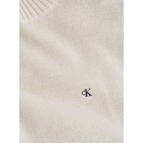 Pull en coton écru uni en maille avec une coupe droite et un col rond - Image 3