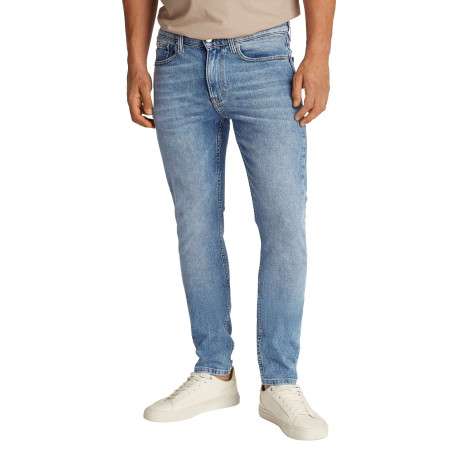 Jean en coton bleu stone délavé avec une coupe slim et une taille intermédiaire - Image 4