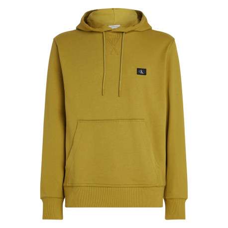 Sweat à capuche en coton kaki uni à coupe droite avec un petit patch