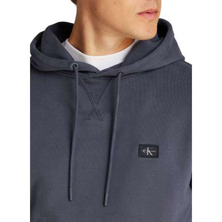 Sweat à capuche en coton bleu marine uni à coupe droite avec un petit patch - Image 3
