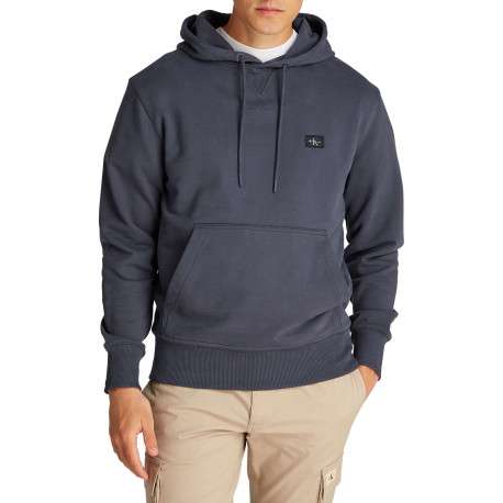 Sweat à capuche en coton bleu marine uni à coupe droite avec un petit patch - Image 4