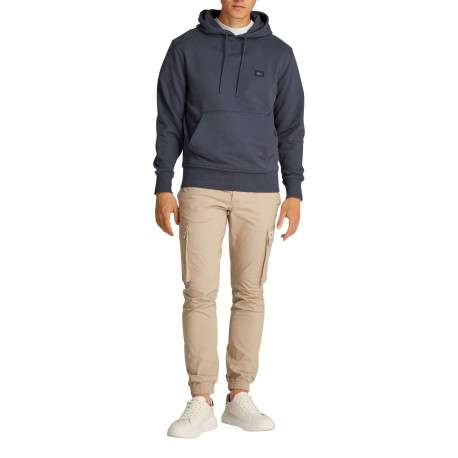 Sweat à capuche en coton bleu marine uni à coupe droite avec un petit patch - Image 5