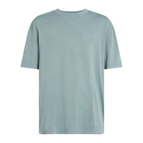 T-shirt en coton bleu uni à coupe oversize avec une écriture gaufrée à l'arrière
