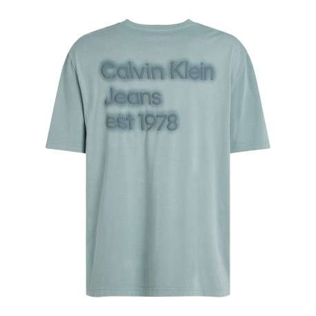 T-shirt en coton bleu uni à coupe oversize avec une écriture gaufrée à l'arrière - Image 2