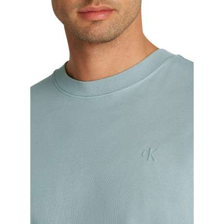 T-shirt en coton bleu uni à coupe oversize avec une écriture gaufrée à l'arrière - Image 3