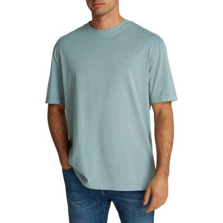 T-shirt en coton bleu uni à coupe oversize avec une écriture gaufrée à l'arrière - Image 4
